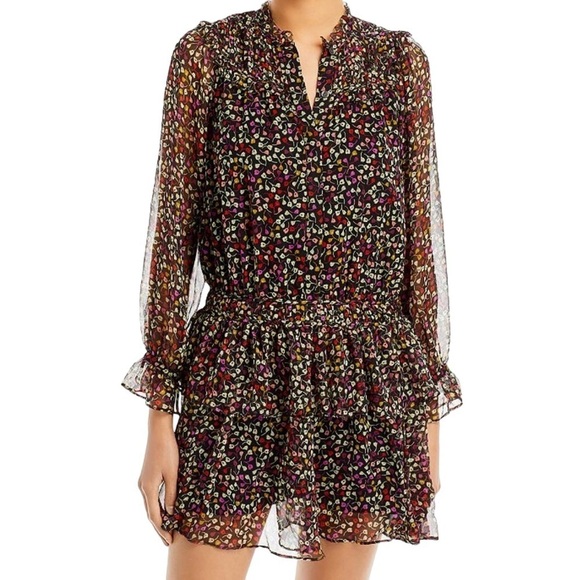 Joie Dresses & Skirts - Joie Elsverre Ruffled Mini Dress Floral Drop Waist Black Size 8 Ruffled Skirt